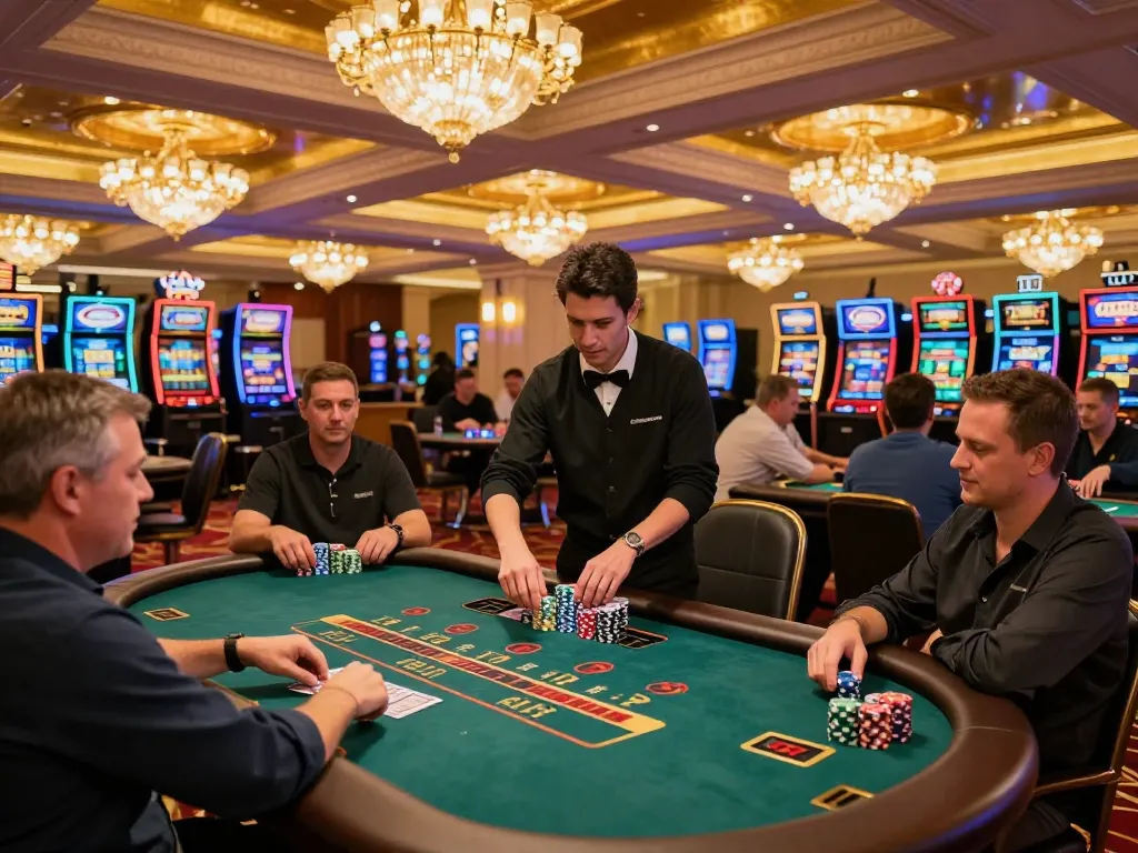 LGO GOAL players engaged in an exciting blackjack game at a vibrant casino.