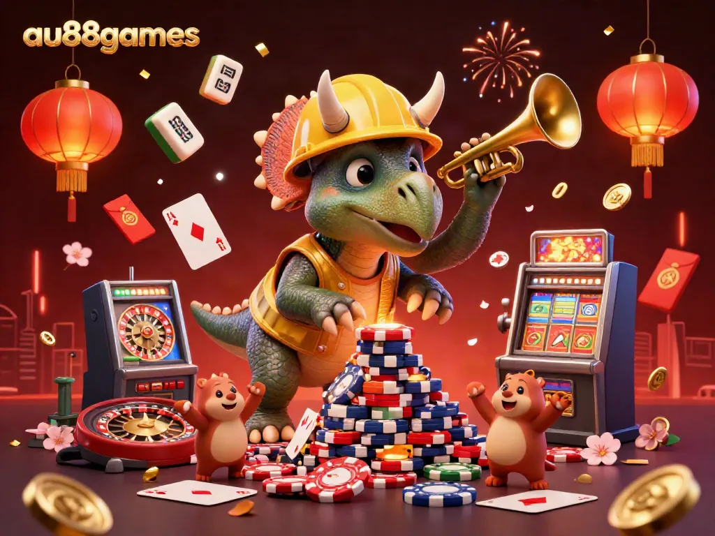 Engage with premium casino experiences at au88games in this vibrant digital illustration showcasing dynamic gambling elements.