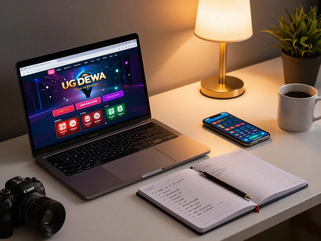 Experience the thrill of online gambling with UG DEWA showcasing strategic gameplay in a cozy home setup.