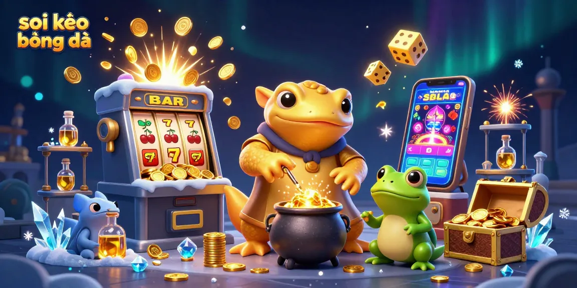 Savor the excitement of soi kèo bóng đá with a vibrant 3D illustration of a golden alchemist and dynamic gaming elements.