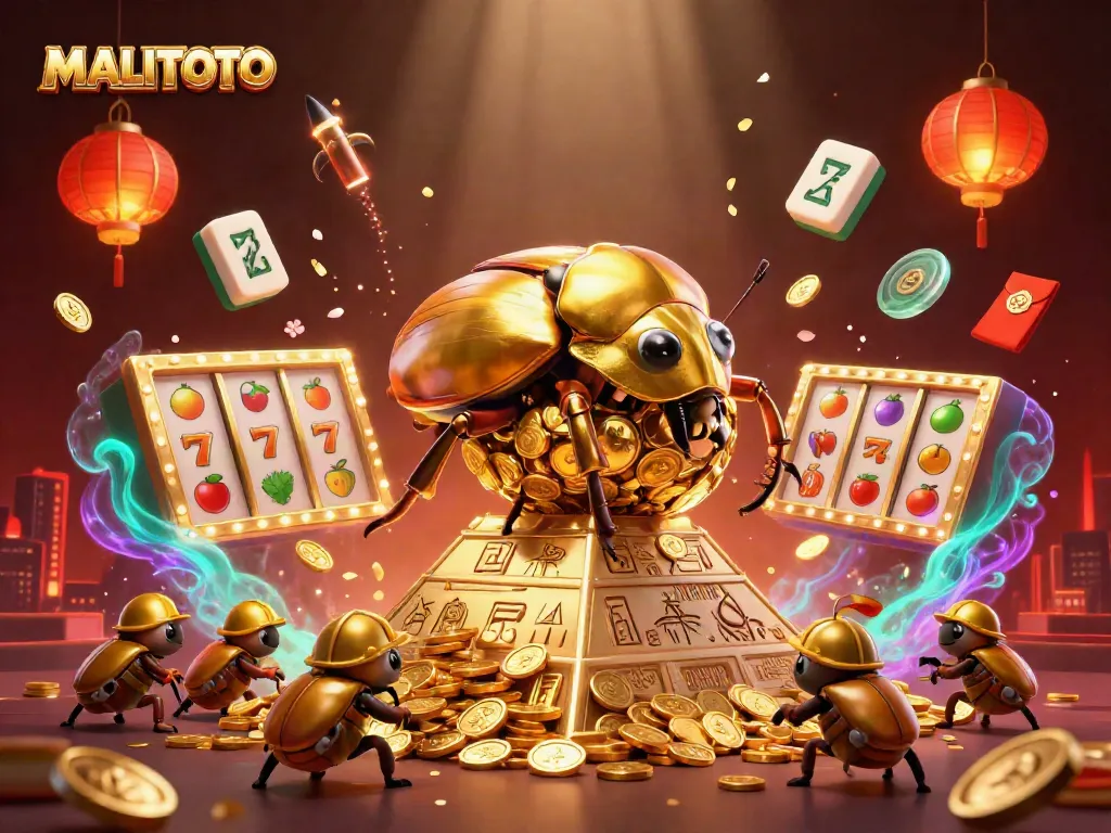 MALITOTO's vibrant casino world comes alive with dynamic characters and elements including lucky 7s, spinning slot reels, and glowing lanterns.
