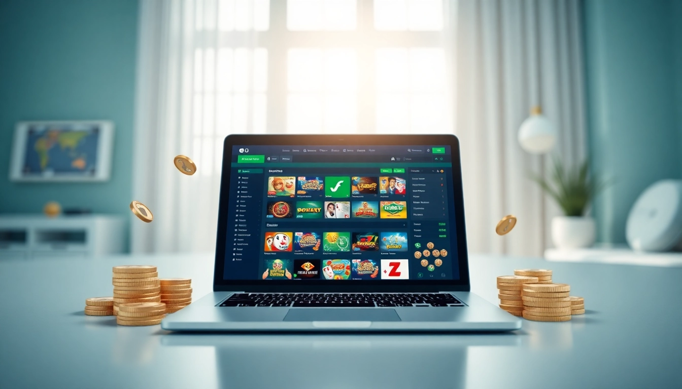 Engaging online gambling scene showcasing a nha cai uy tin platform on a sleek laptop, conveying trust and excitement.