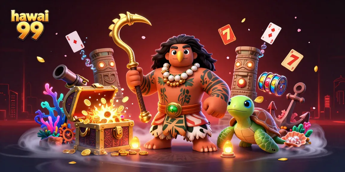 Engage with hawai 99's vibrant 3D casino illustration showcasing exciting gaming elements.