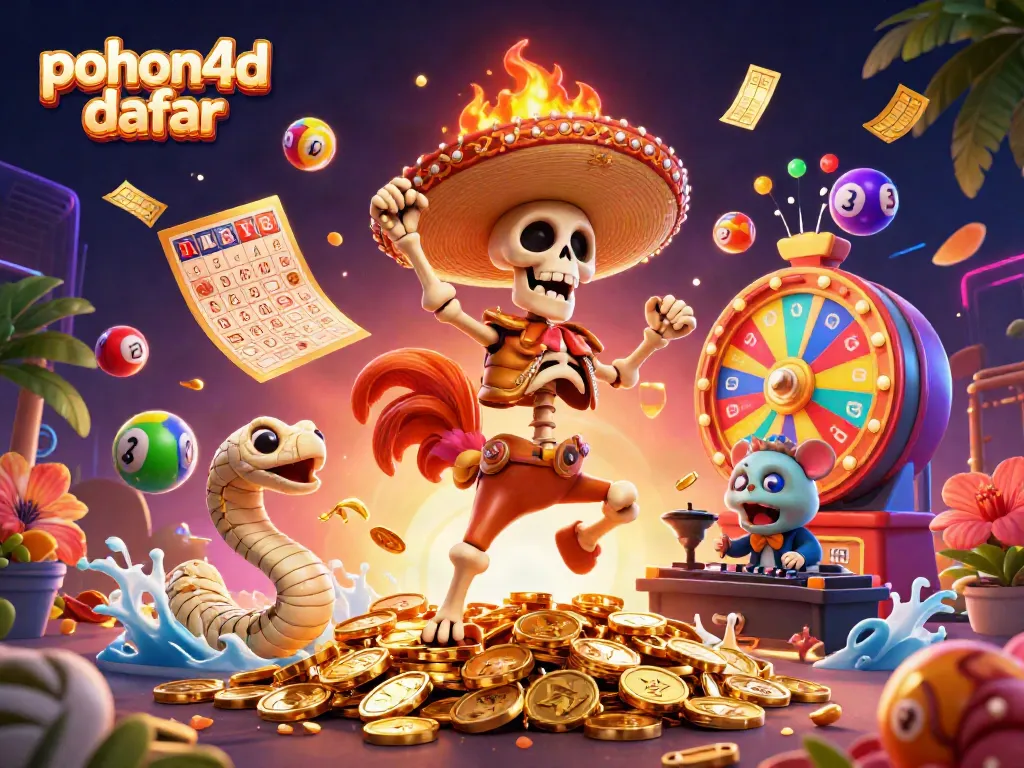 Experience lively gaming with pohon4d daftar as colorful lottery elements come alive in a dynamic, festive scene.