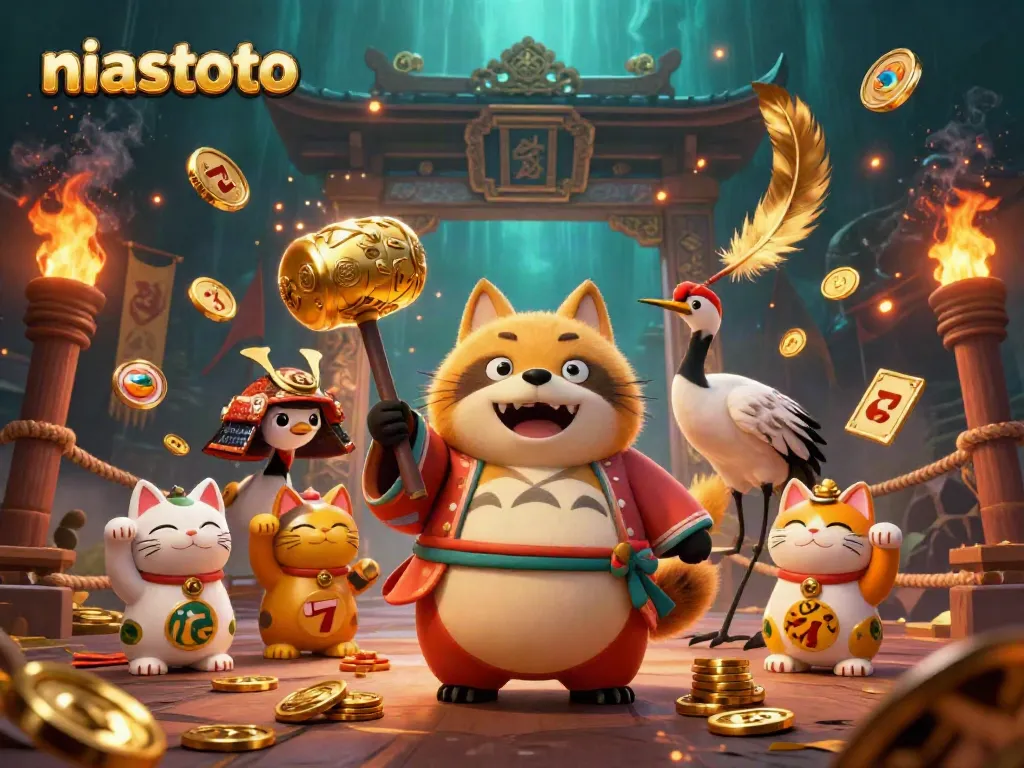 Gandakan keberuntungan Anda dengan niastoto: ilustrasi kasino digital yang meriah dan penuh warna.