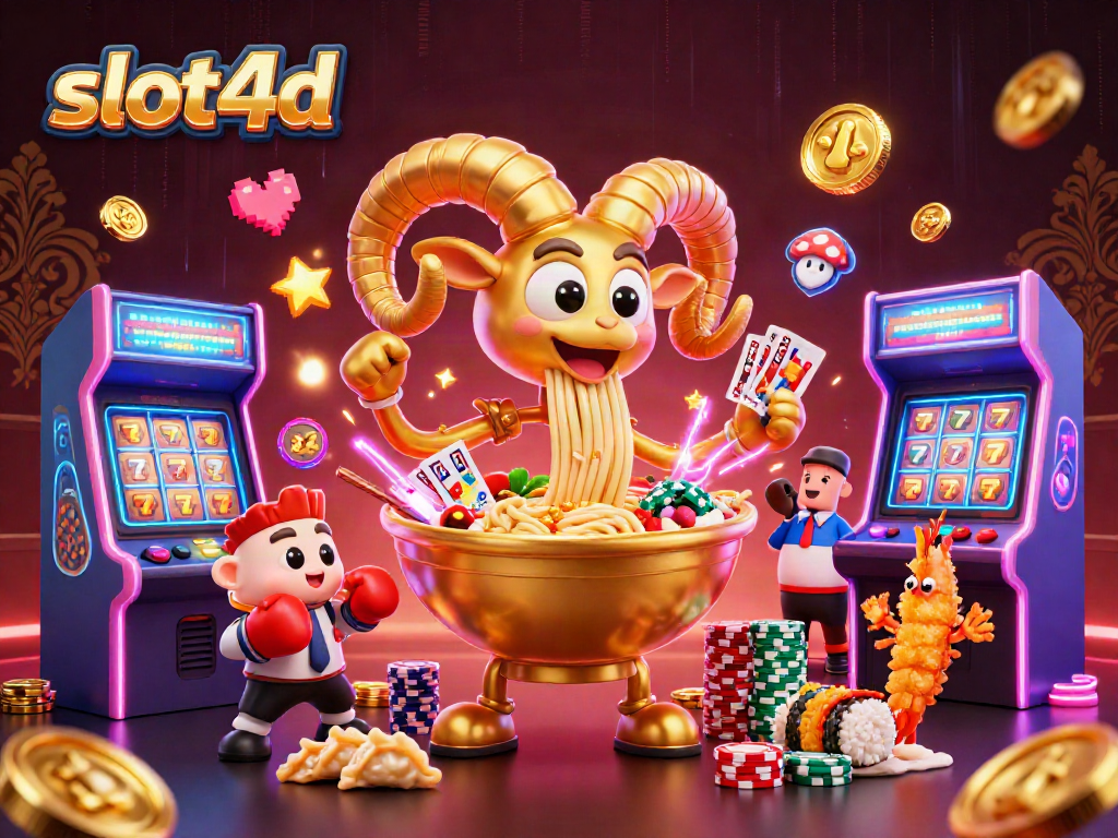 Experience the thrill of slot4d with vibrant 3D cartoon characters in a dynamic casino scene.