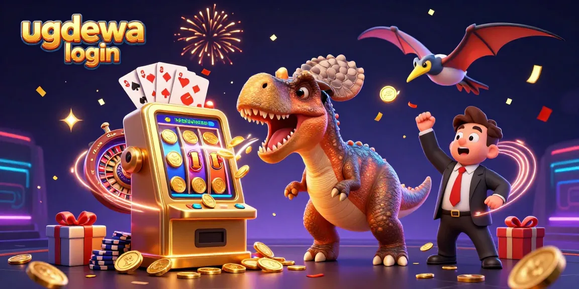 Experience the excitement of ugdewa login with a pachycephalosaurus winning jackpots amidst vibrant casino elements.
