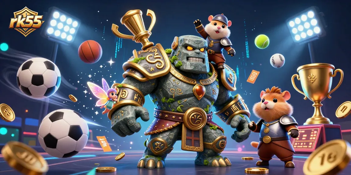 Engage with rk55 as the stone golem guardian and fairy companion spark magic in this vibrant casino adventure.