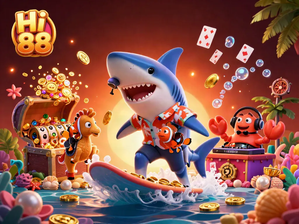 Players enjoy Hi 88 slots amid a vibrant undersea spectacle with unique characters.