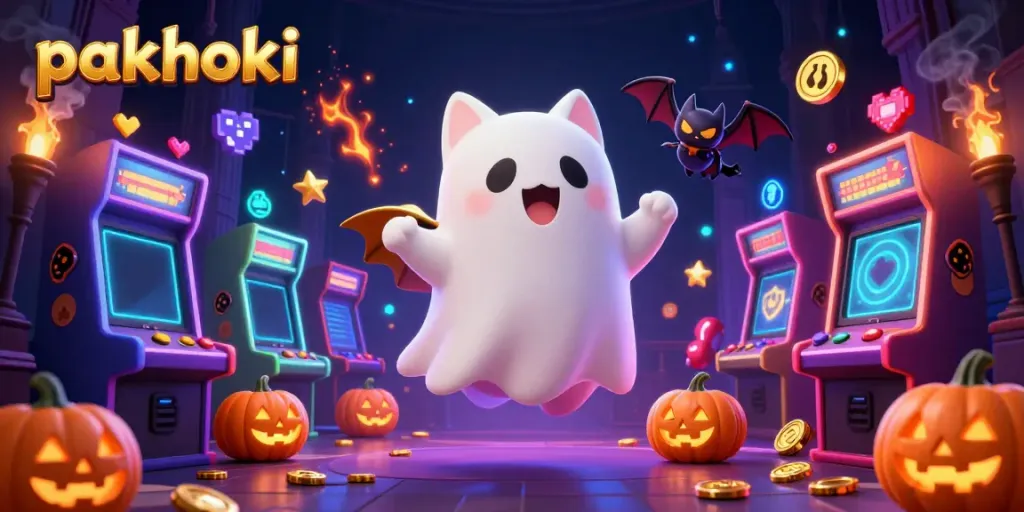 Pak Hoki menghadirkan suasana slot dengan kucing hantu dan kelelawar, penuh warna dan keseruan.