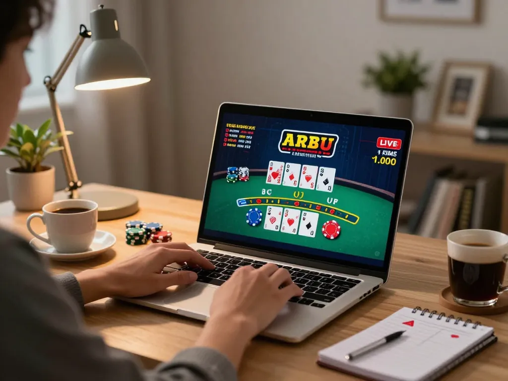 Player engaging in online blackjack on their laptop, showcasing strategic gameplay for sunwin casino.