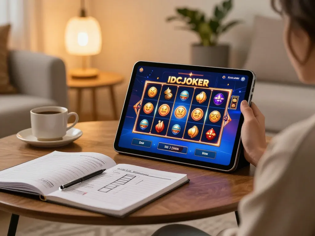 IDCJOKER player exploring online slots in a cozy home environment