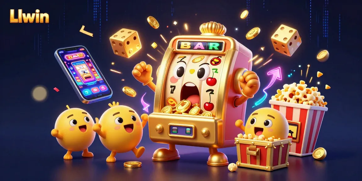 Watch Llwin's golden slot machine celebrate a jackpot with coins pouring out in a vibrant casino scene.