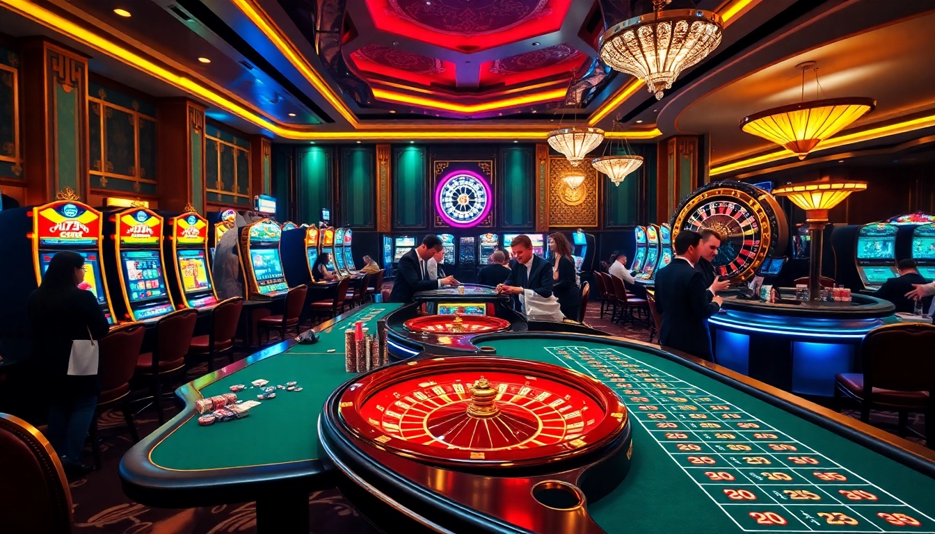 Experience the excitement of gambling at 78winn.co with colorful casino tables and enthusiastic players.