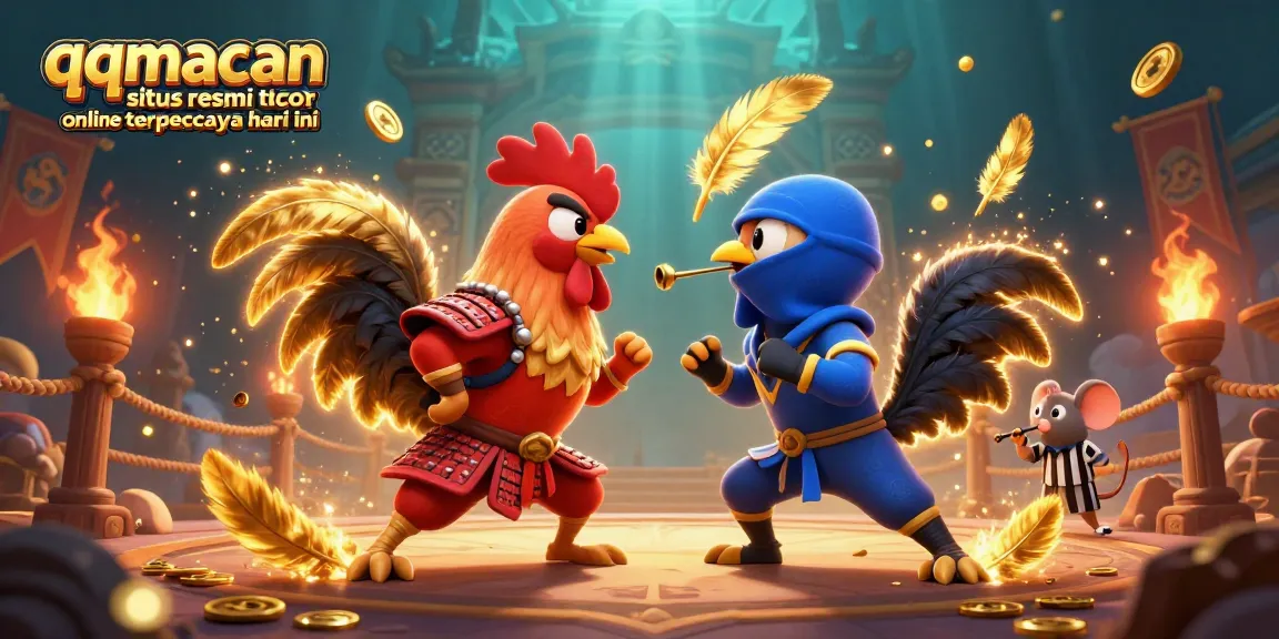 Engage in thrilling action at qqmacan situs resmi toto slot gacor online terpercaya hari ini, where fighting roosters clash in an epic battle.