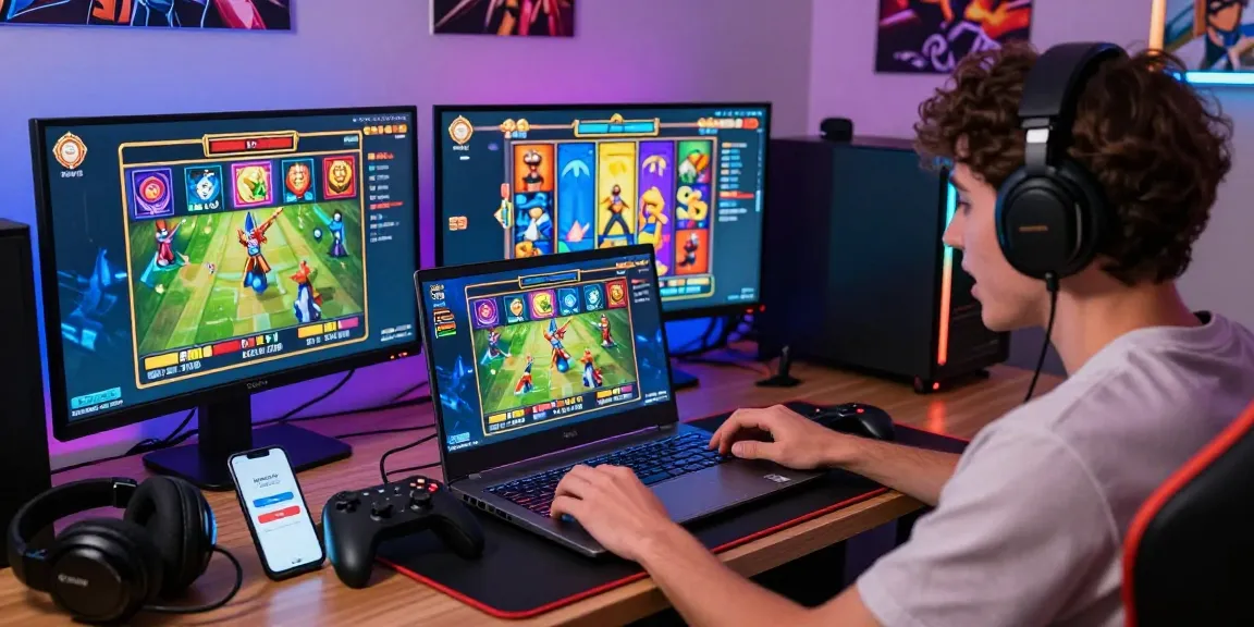 Engaged player enjoying gaming session with tempototo login interface visible on smartphone, surrounded by colorful slot graphics.