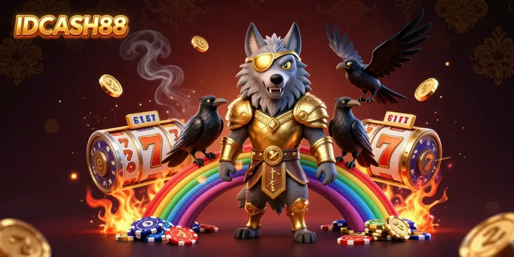 Experience thrilling gameplay with IDCASH88 featuring an Odin wolf and dynamic slot elements.