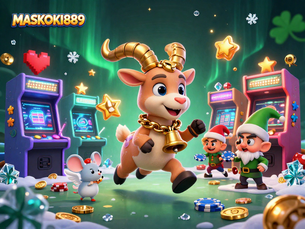 Experience the thrilling MASKOKI889 casino with 3D Krampus goat, angel mouse, and mischievous elf gremlins.