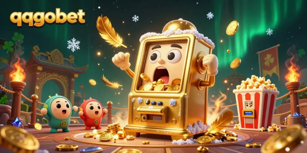 qqgobet slot machine bursts with coins as cheering baby slots join in excitement.