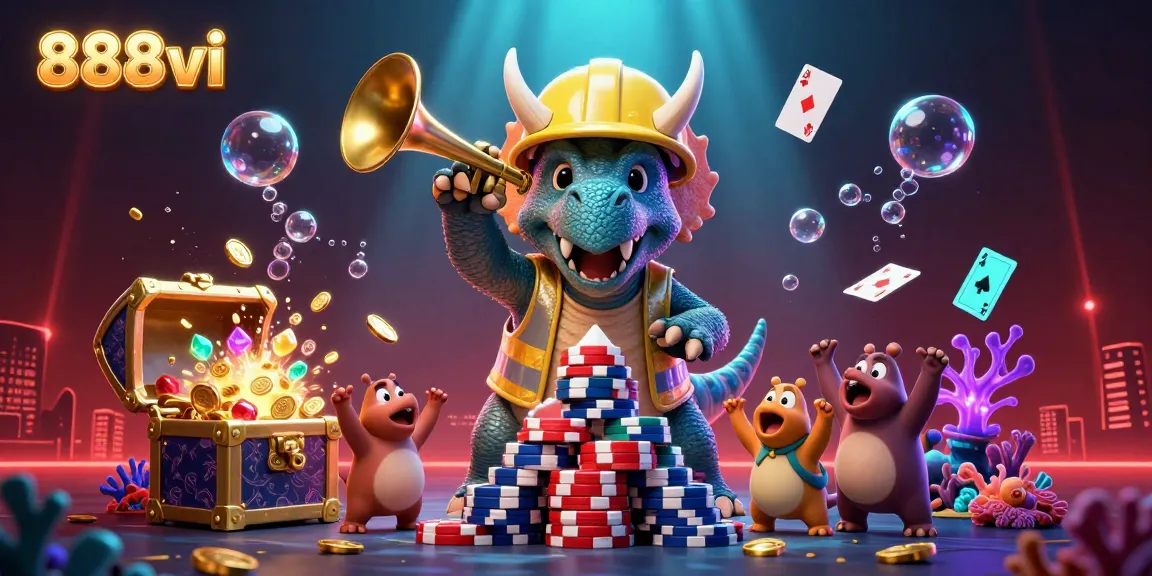 Experience thrilling gameplay with 888vi’s vibrant 3D illustration showcasing exciting casino elements and fun characters.
