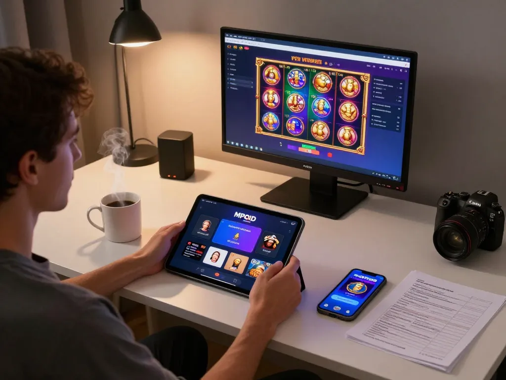 Engaging with the MPOID online app on a tablet for thrilling casino gaming.