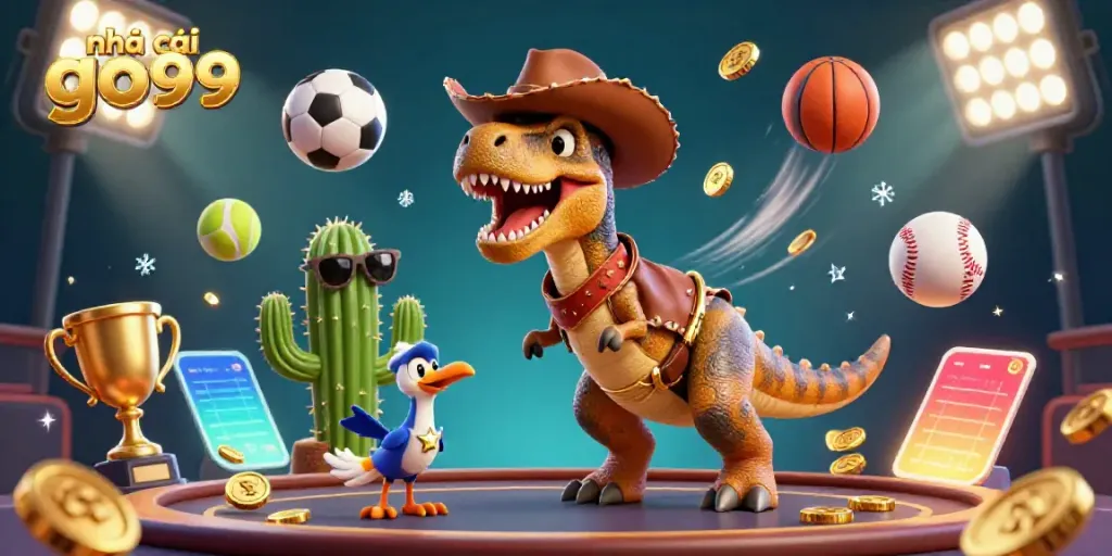 Experience the thrill of betting with nhà cái go99 in this vibrant 3D casino scene.