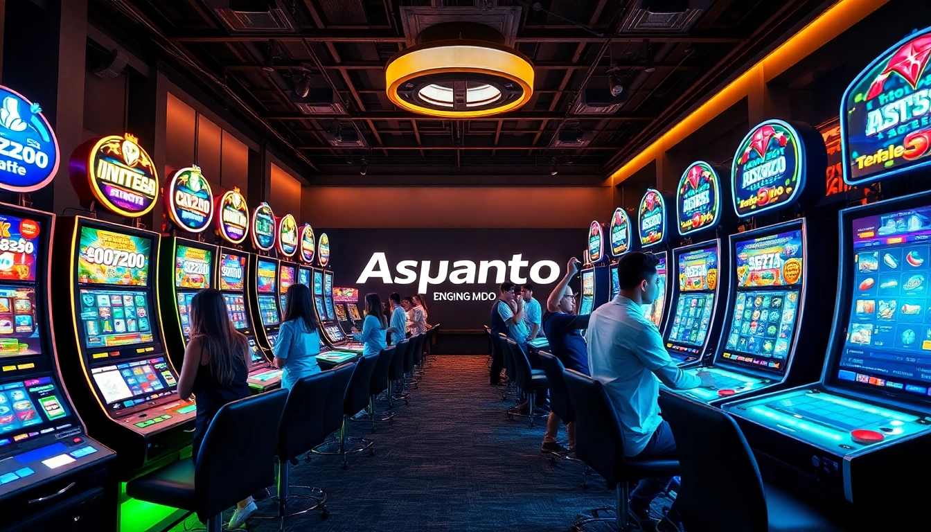 Exciting online gaming scene featuring Asupantoto slot machines and players celebrating wins.