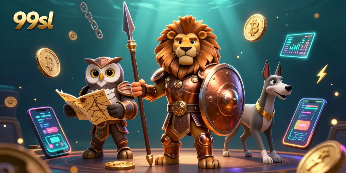 Win big with 99sl in this vibrant 3D casino scene featuring crypto elements and game excitement.