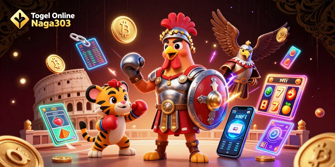 Togel Online Naga303 offers exciting gameplay with engaging characters and vibrant casino elements in a dynamic 3D illustration.