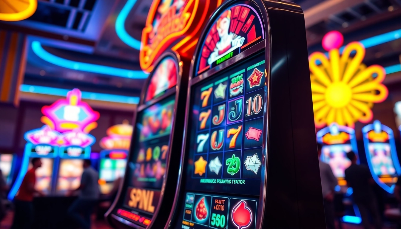 Menang besar pada slot mesin kasino yang berkilauan di lingkungan ramai.