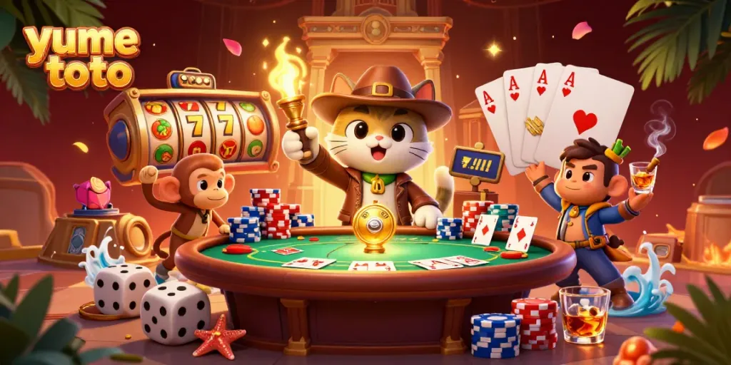 Unleash strategic wins with Yume Toto in this vibrant casino adventure scene featuring an archaeologist cat.
