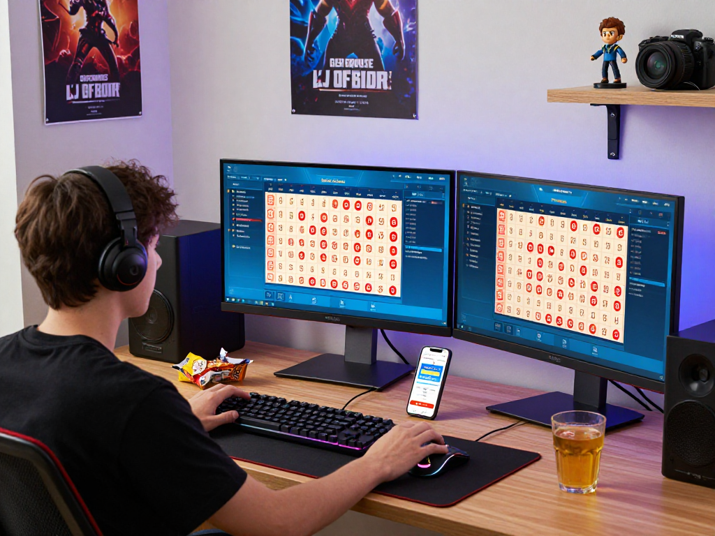 Pengguna bermain di situs rajatogel link dengan suasana modern, monitor menampilkan data permainan togel.