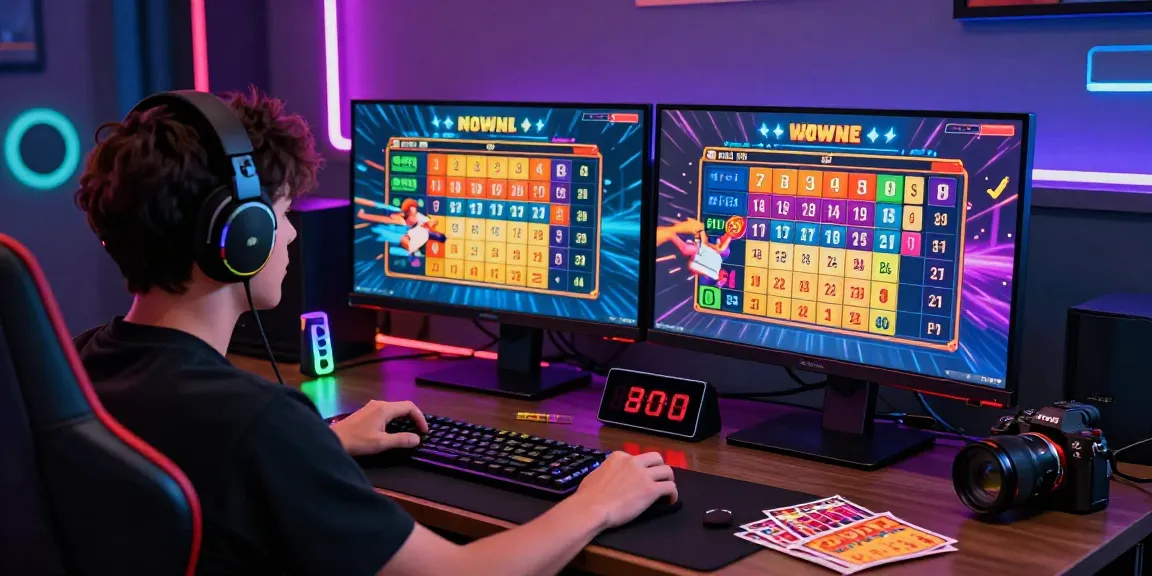 Pemain video game togel online menggunakan rajatogel link dengan antusias di meja gaming modern.