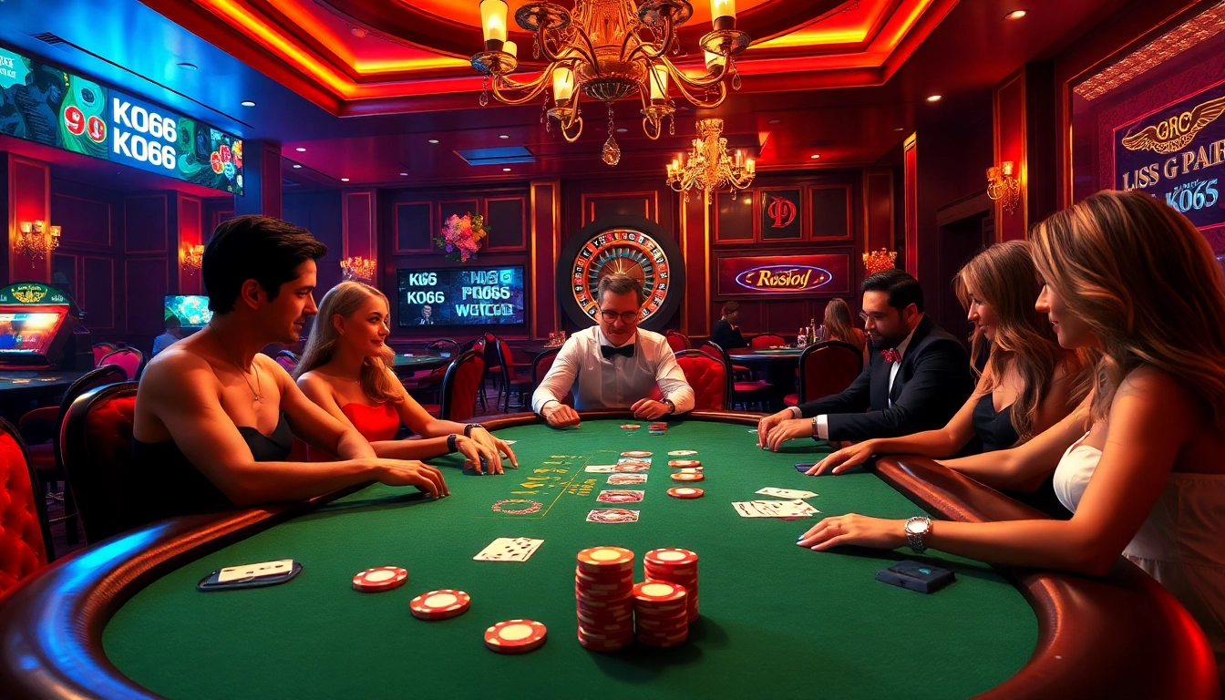 Trải nghiệm cảm giác hồi hộp của poker với cược cao tại KO66 với những người chơi lôi cuốn và không khí casino sôi động.