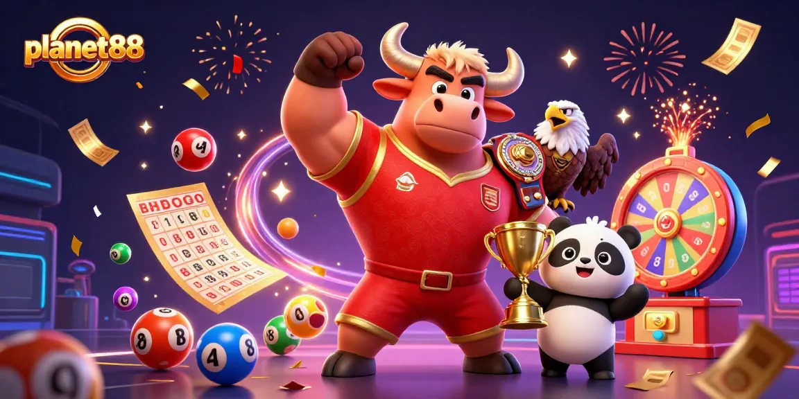 Win big with planet88's vibrant 3D illustration showcasing a joyful gaming celebration.