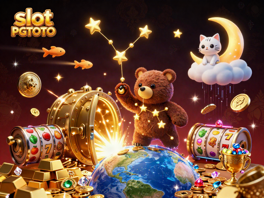Engage with slot PGTOTO and witness a dazzling 3D casino world filled with coins and treasures.