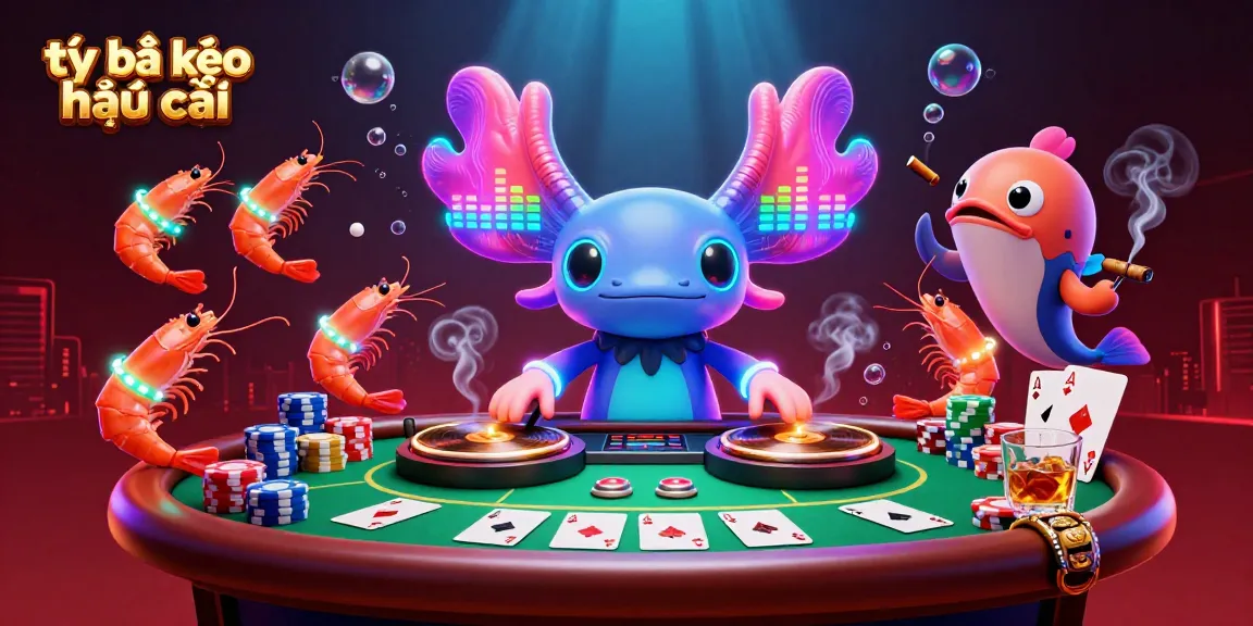 Experience thrilling tỷ lệ kèo nhà cái action with our neon-themed casino illustration, featuring vibrant characters and poker elements.