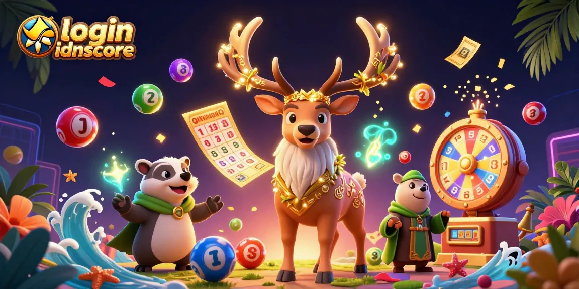 Engage in the excitement of login idnscore with vibrant lottery elements and dynamic characters in 3D digital art.