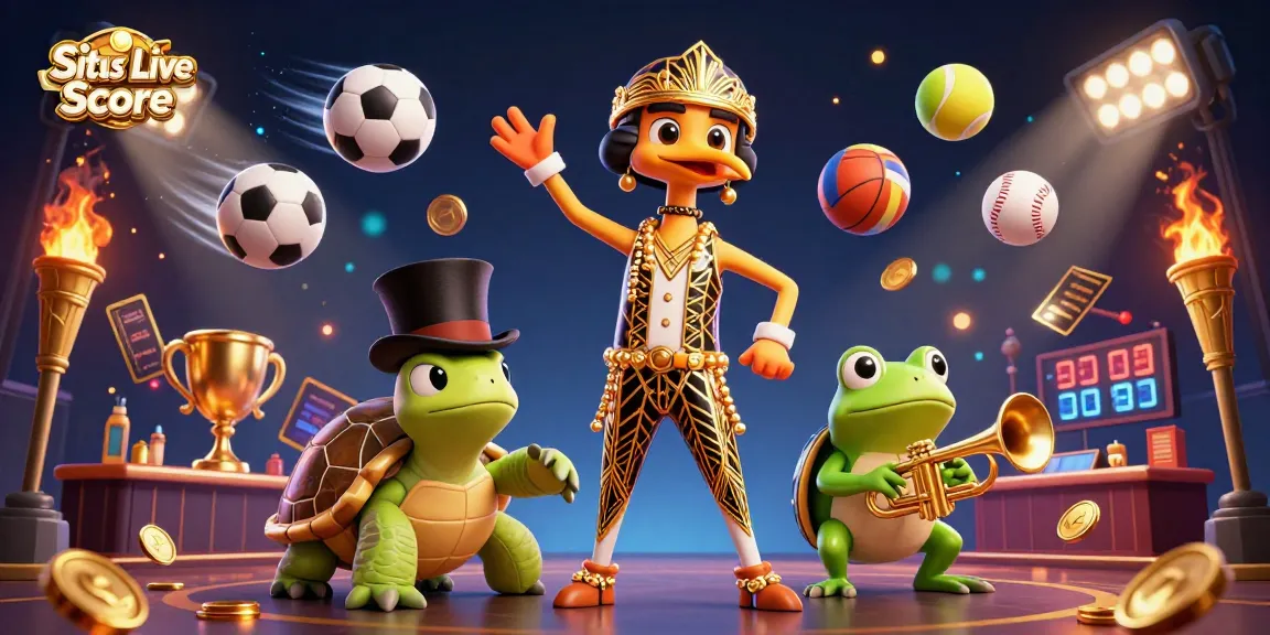 Situs Live Score showcases dynamic sports elements with cartoon characters, enhancing your betting experience.