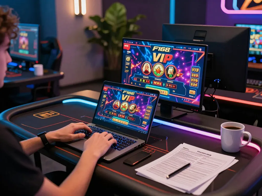 Engaging F168 VIP online gaming experience with vibrant live dealer interface and cozy setup